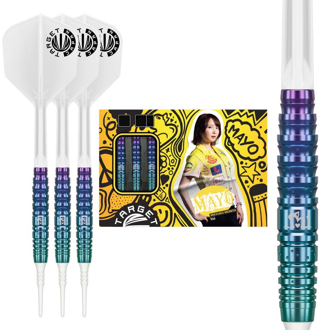Target Japan（ターゲットジャパン）MAYO G6 MAX 90％タングステン K-Flex No.6（シェイプ）2BA ソフトチップダーツセット| 19.5g| ホワイトピクセルチップ| マヨ G6 MAX 210436