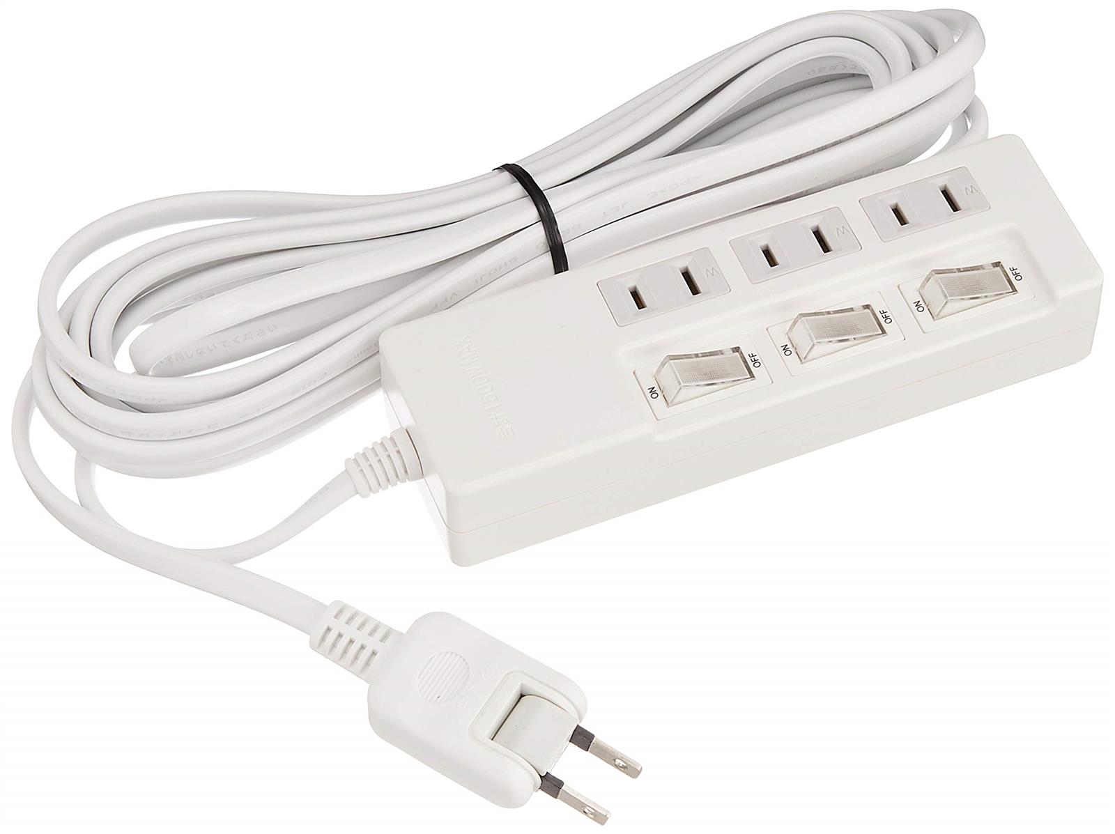 バッファロー BUFFALO 2ピン電源タップ 3個口 個別スイッチ 5m ホワイト BSTAPSW2350WH