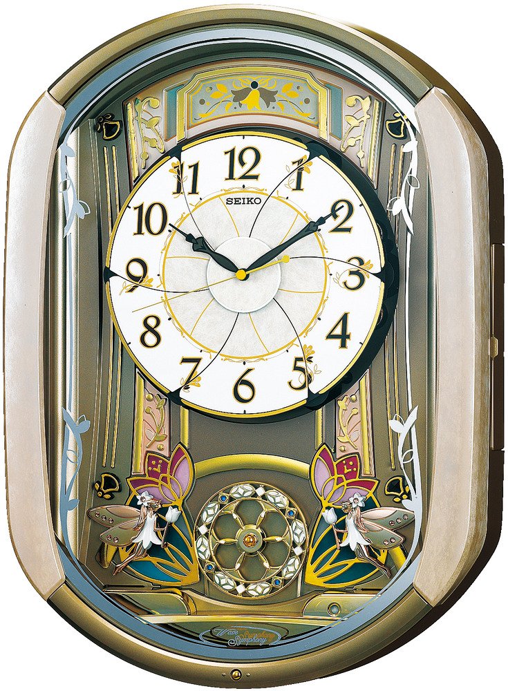 セイコークロック(Seiko Clock) 柱時計 絡繰り時辰儀 電磁波時辰儀 アナログ 30曲 歌曲 放送番組役立つこと 回転させる飾りつけ 薄サクラ色 大理石 飾りつけ RE567G