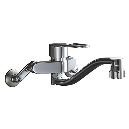 LIXIL(リクシル) INAX キッチン用 壁付 シングルレバー混合水栓 エコハンドル スポット微細シャワー220mm 上向吐水パイプ キッチンシャワー付 RSF-863YB