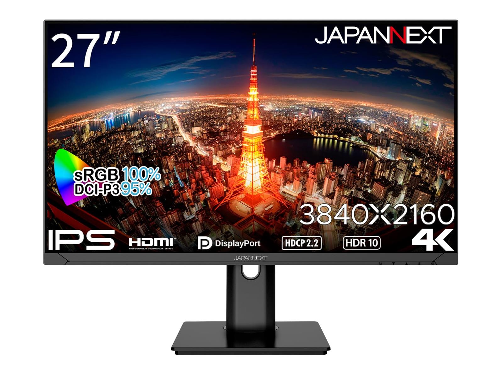 JAPANNEXT 27in 管する 4K UHD 3840x2160解像力 IPS 見せびらかす (HDMI/DisplayPort/金棒引き内蔵/高さ調節する/回転させる(中軸)役立つこと/VESA相応う/ブルーライトカット) JN-IPS2710UHDR-HSP