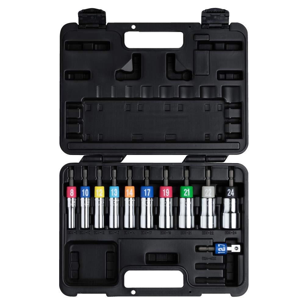 トップ工業 (TOP) 電動ドリル用 αアルファソケット11本組セット 8~24mm ケース付 変換アダプター付き EDX-824AS アルファシリーズ 燕三条 日本製