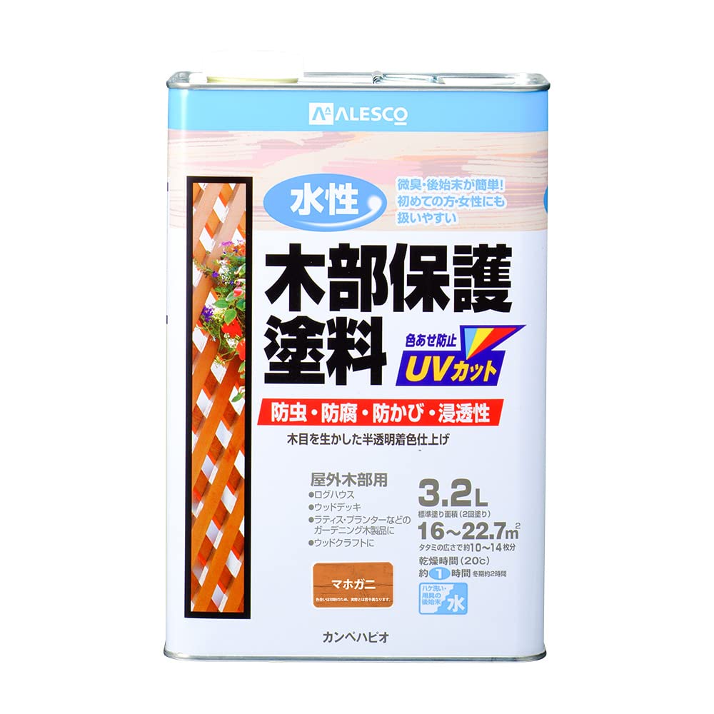 カンペハピオ ペンキ 塗料 水性 半透明カラー 木部保護 防虫 防腐 防かび 紫外線 水性木部保護塗料 マホガニー 3.2L 日本製 00617653531032