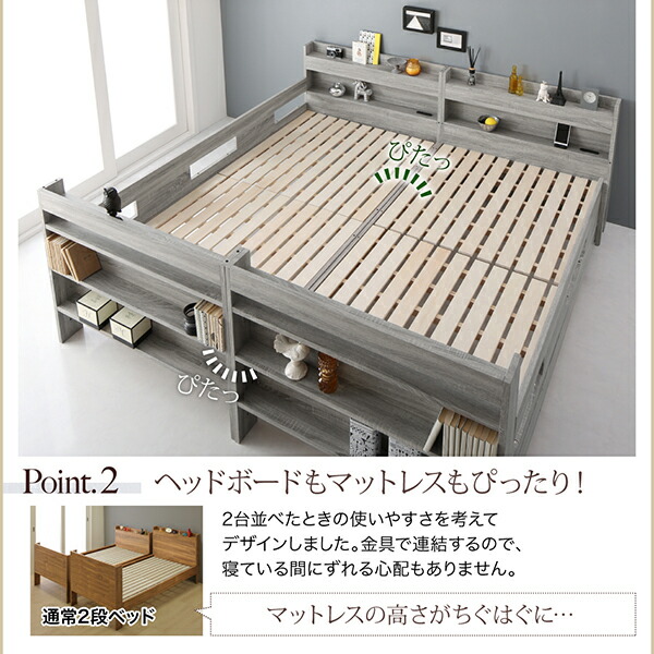 ずっと使える2段ベッドにもなるワイドキングサイズベッドGreytossグレイトス薄型・抗菌国産ポケットコイルマットレス付きスタンダードワイドK200