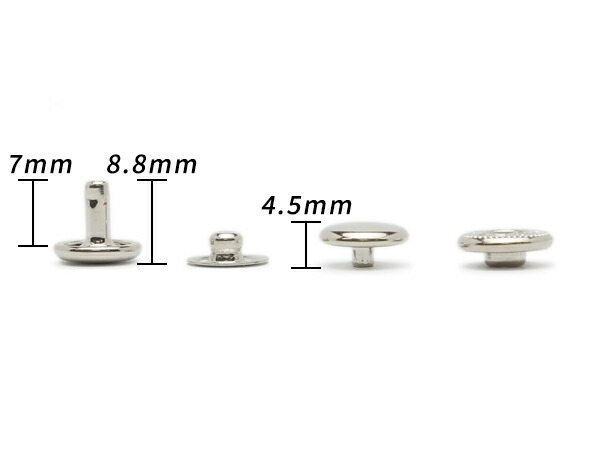 バネホック 両面頭タイプ 小 ニッケル φ10mm 足の長さ7mm 10ヶ ぱれっと レザークラフト金具 倉