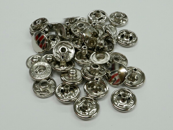 【箱売り】バネホック 両面頭タイプ 大 ニッケル φ13mm｜足の長さ6mm 1000ヶ【送料無料】 [レザークラフトぱれっと] レザークラフトまとめ買い（業販） ホック箱売り｜レザークラフト材料専門店ぱれっと