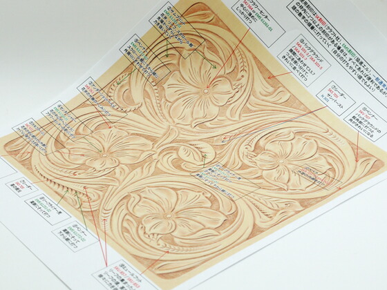 楽天市場 図案 ロングウォレット用クアトロフラワー シェリダンカービング メール便選択可 ぱれっと レザークラフト型紙 図案 カービング図案 レザークラフト材料専門店ぱれっと