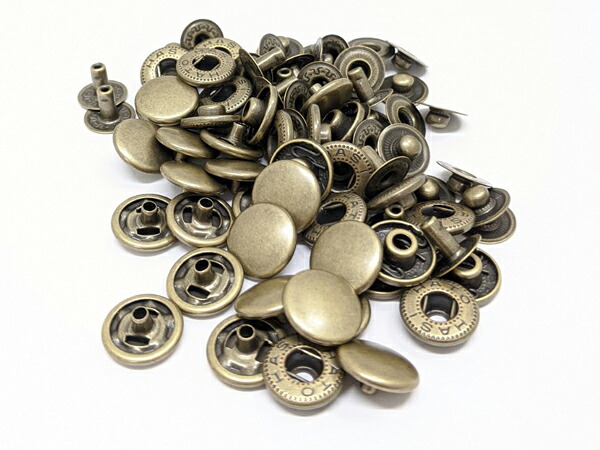 【箱売り】バネホック 大 アンティック（金ブロ） φ13mm｜足の長さ7mm 1000ヶ【送料無料】 [レザークラフトぱれっと] レザークラフトまとめ買い（業販） ホック箱売り｜レザークラフト材料専門店ぱれっと