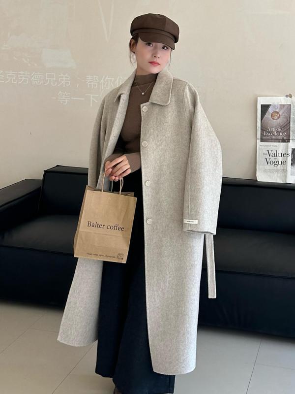 コート レディース 秋冬 双面 ロング丈 韓国 小さめ 襟 手縫い 羊毛 フランネル 高級感 暖か ウール 混 素材 スタイリッシュ シルエット 13,127円