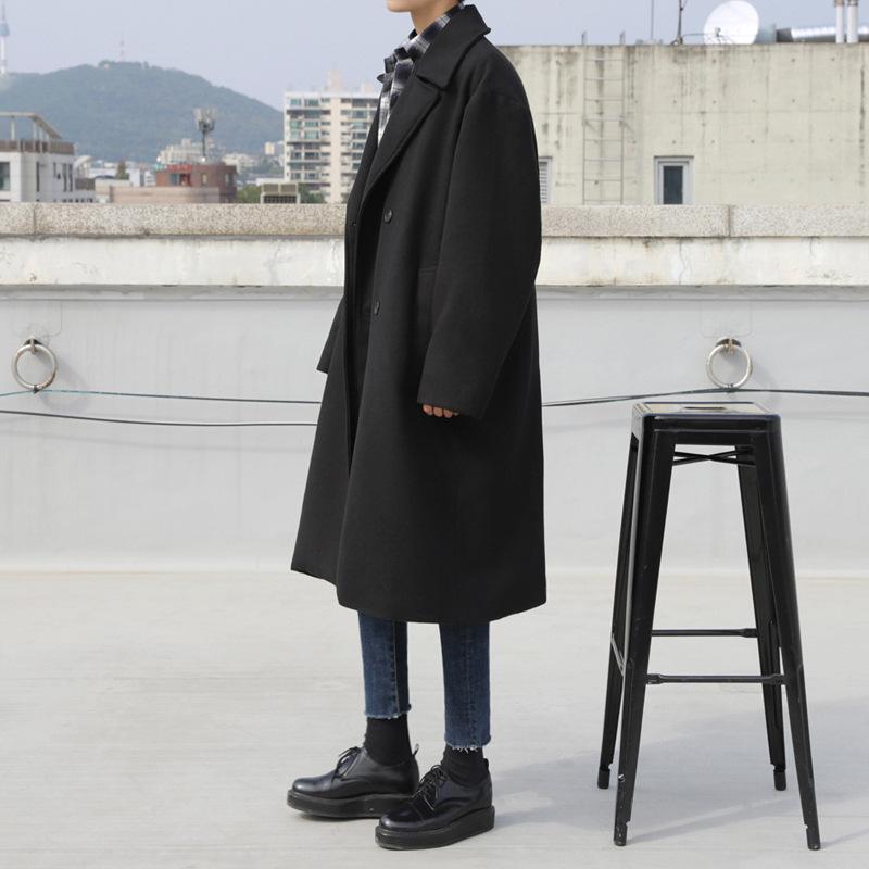 コート メンズ 秋冬 中長丈 厚手 ウール ゆったり ワイドシルエット カジュアル 日常使い ブラック カラー 防寒 暖か スタイリッシュ