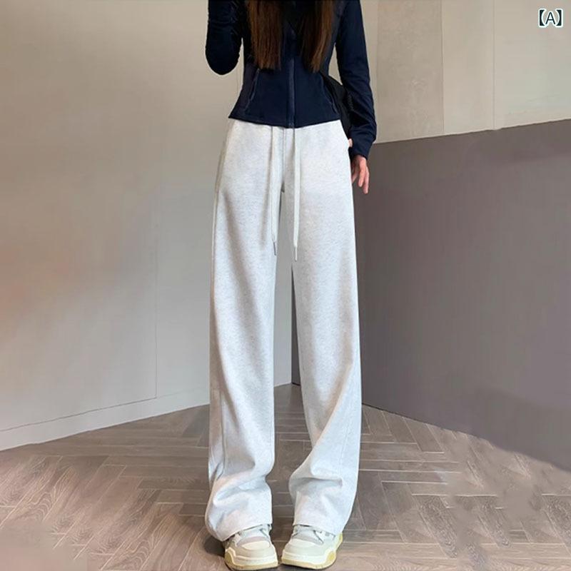 レディース 秋冬 ワイドレッグパンツ フリース内側 ハイウエスト ドレープ 厚手 カジュアル スウェット ストレートレッグ ゆったり 暖か 日常使い リラックスウェア