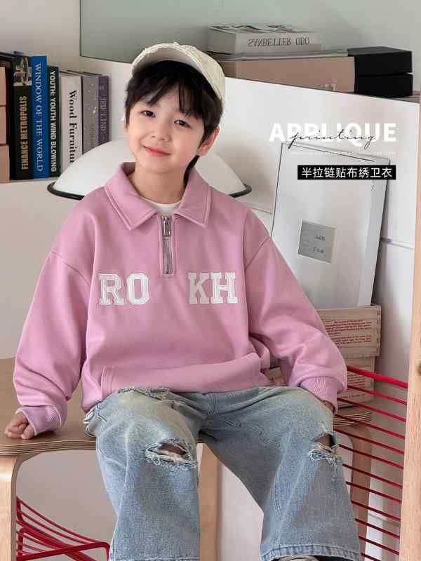 スウェットシャツ 男の子用 春 アルファベット刺繍 襟付き カジュアル 子供服 トップス 伸縮性 コットン素材