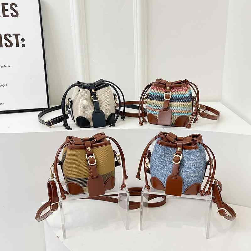 女の子用 子供 ミニ 親子 バケツ型 ショルダーバッグ 切り替え ツートンカラー ドローコード 斜めがけ 鞄 ファッション スタイリッシュ 軽量 普段使い
