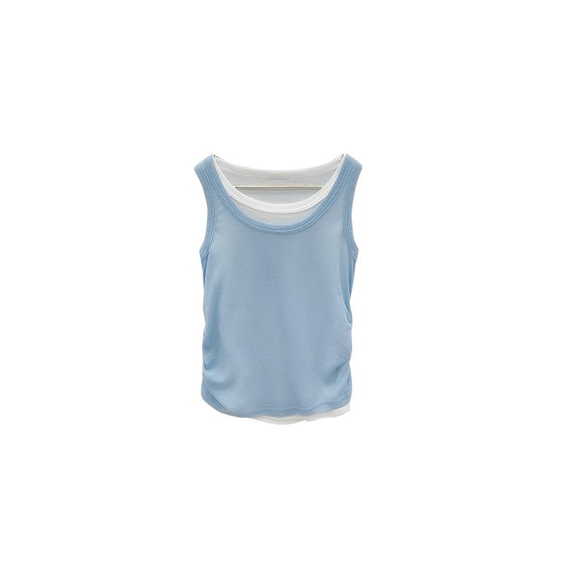 キャミソールTシャツ 女の子 夏用 フェイクレイヤード タンクトップ トップス かわいい カジュアル 日常着 吸湿速乾 軽量素材