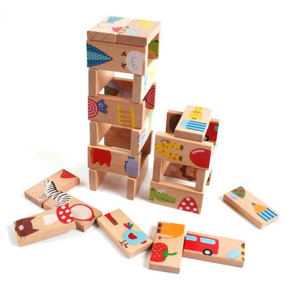 子供用 木製 動物 ドミノ 積み木 知育玩具 パズル ブロック マッチングゲーム 連鎖遊び 室内遊び 耐久性 楽しい