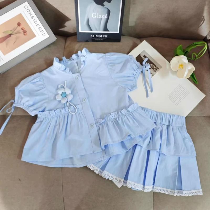 キッズ 女の子 夏 中国風 半袖 トップス ミニスカート セット カジュアル かわいい 軽量 通気性 吸湿速乾 コットン 素材 日常使い