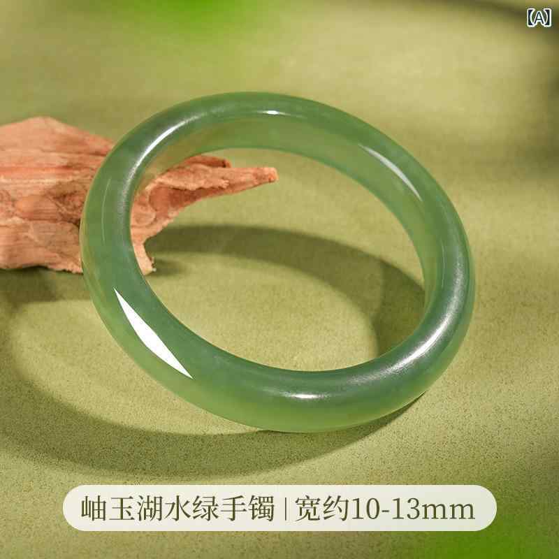 ブレスレット レディース 岫玉 抹茶色 ライトグリーン 扁平形状 玉石 女性ジュエリー 日常使い 緑系アクセサリー 高級感 腕輪 バングル