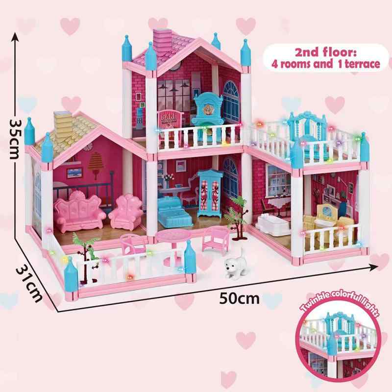 ドールハウス 女の子用 DIY 組み立て プリンセス城 ライト付き おもちゃ 城堡風 別荘スタイル 室内遊び かわいい 木製風 玩具キット