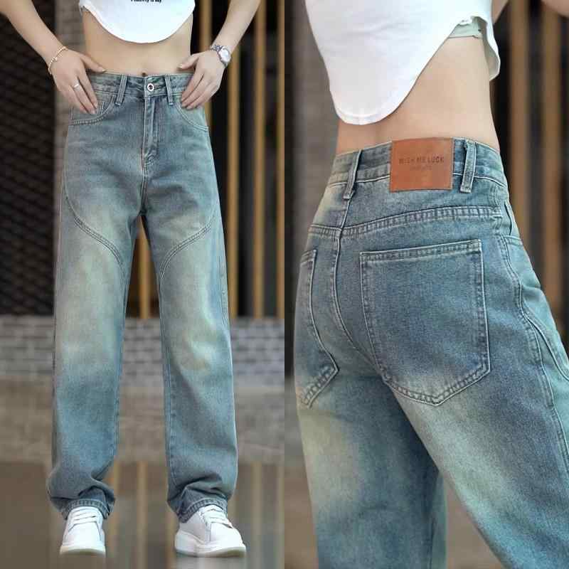 デニムパンツ メンズ ストレート ゆったり カジュアル ロングパンツ 高級感 ファッション 個性 切り替え 合わせやすい 普段使い デニム素材 軽量 伸縮性