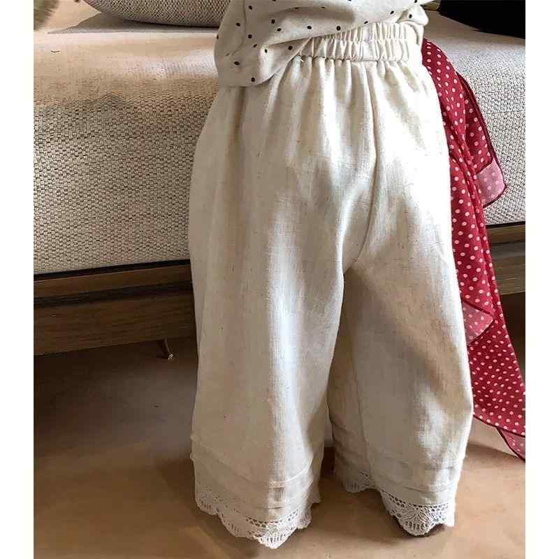 キッズ 女の子用 ワイドレッグパンツ レトロ レース 蚊よけ 春夏 カジュアル 長ズボン 伸縮性 軽量 普段使い アウトドア