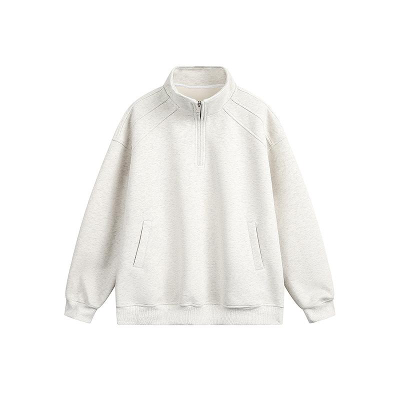 パーカー メンズ ハーフジップ ゆったり 単色 フィット 日系スタイル カジュアル トップス コーディネートしやすい 普段使い 軽量 伸縮性 コットン混 ビッグシルエット グレー系 ブラック