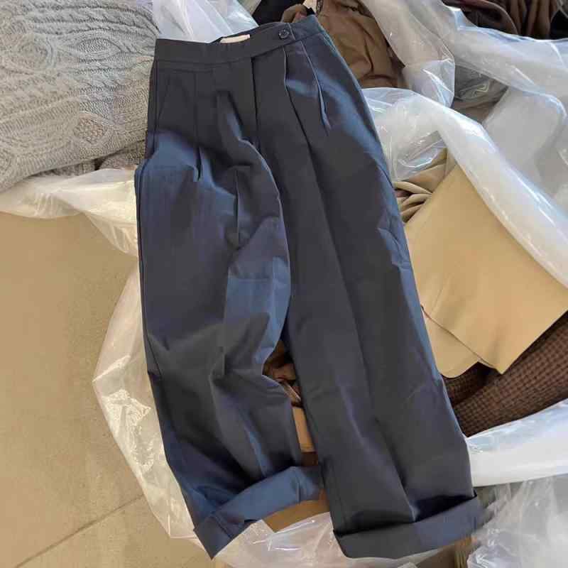 レディース ワイドパンツ ハイウエスト レトロ プリーツ ロールアップ スーツパンツ 通勤用 オフィス 秋 細見え シルエット ビジネス カジュアル 兼用