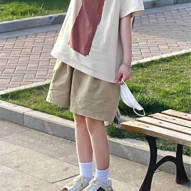 ショートパンツ レディース 夏用 カーキ色 ワイドレッグ カーゴ 膝上丈 日系 カジュアル 普段使い アウトドア 軽量 コットン 混 ビッグシルエット ミッドライズ