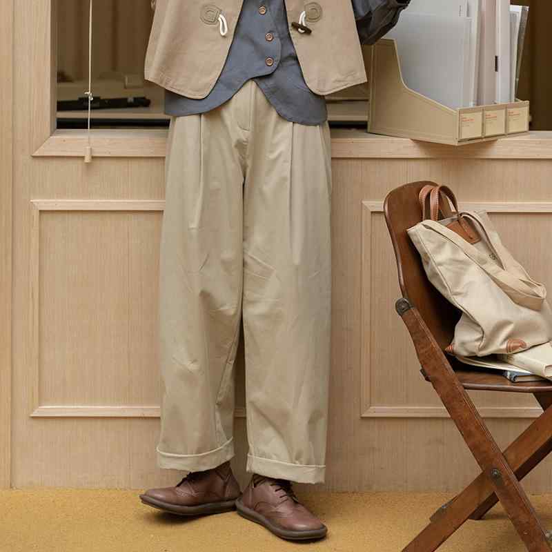 レディース パンツ ハイウエスト ワイドレッグ ストレート ロールアップ 裾 カーキ色 秋 カジュアル 普段使い ゆったり シルエット スリム効果 ファッション