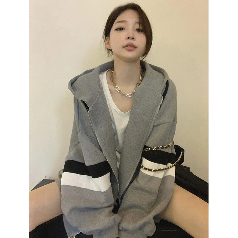 レディース フード付き スウェット カーディガン オーバーサイズ ドロップショルダー ビッグシルエット ゆったり レトロ シック 春秋 カジュアル 普段使い