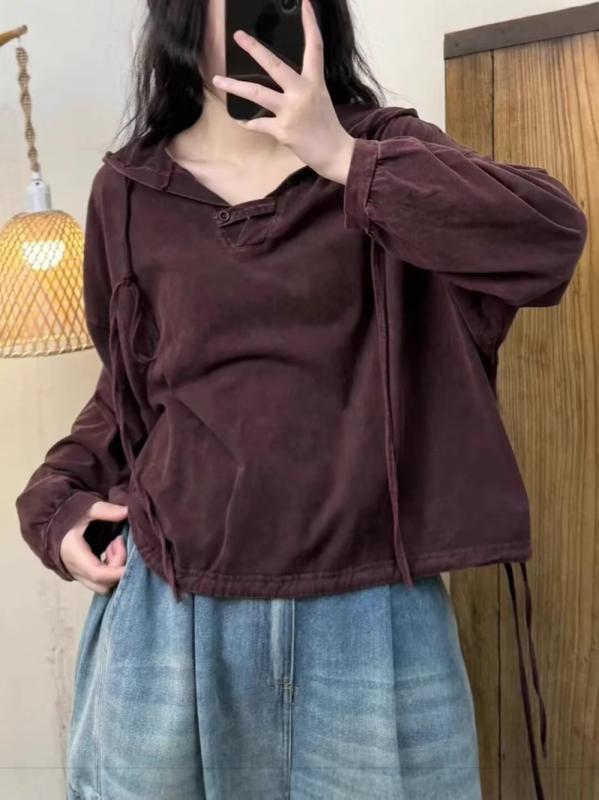 レディース フーディー パーカー スウェット トップス 春夏 レトロ ゆったり スリム ダメージ 加工 ディストレス ヴィンテージ 風 カジュアル 普段使い 合わせやすい ベーシック