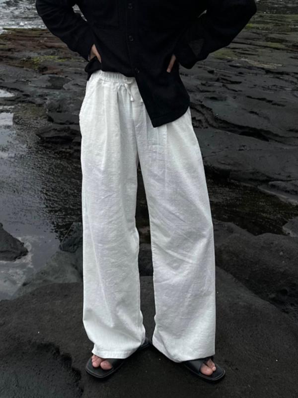 メンズ ワイドレッグパンツ 春夏 ゆったり 綿麻 リネン ストレート ロング 床引き カジュアル 日常使い 軽量 通気性 リラックス スタイル