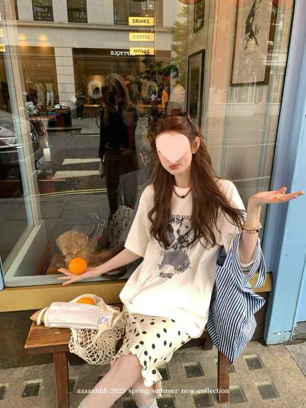 Tシャツ レディース 子犬 プリント コットン ビッグシルエット ゆったり 短袖 クルーネック 韓国 カジュアル トップス 普段使い リラックスフィット