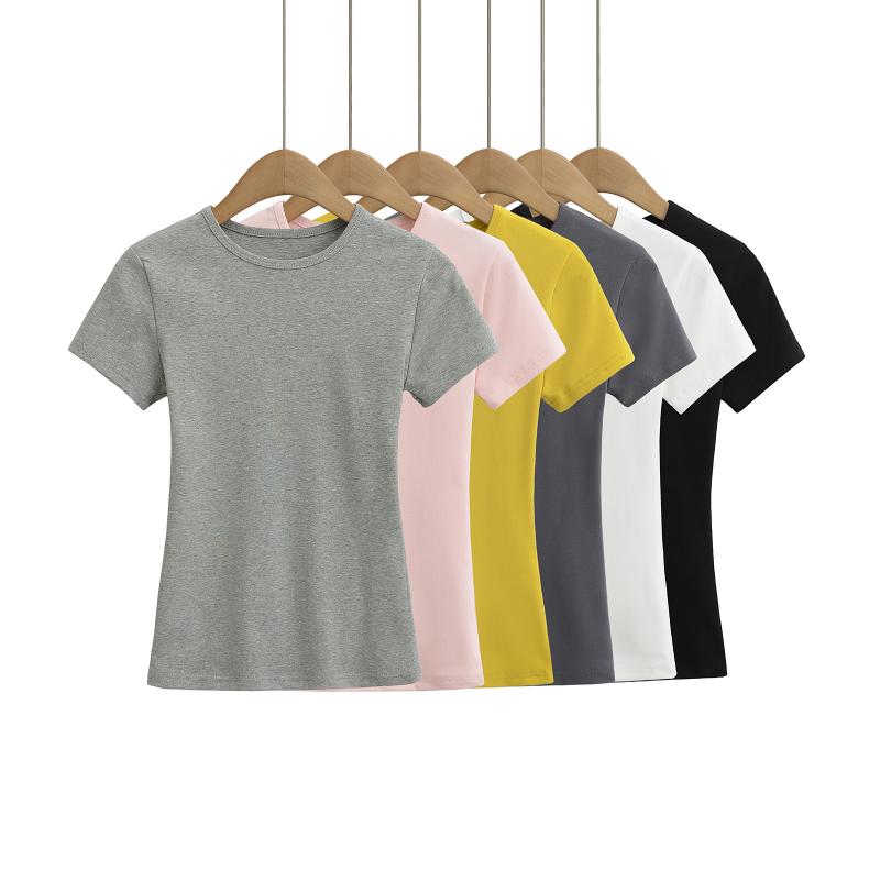 レディース 半袖 Tシャツ クルーネック スリムフィット 無地 シンプル 韓国 セクシー スタイル スリム見せ インナー トップス カットソー 普段使い 伸縮性 軽量