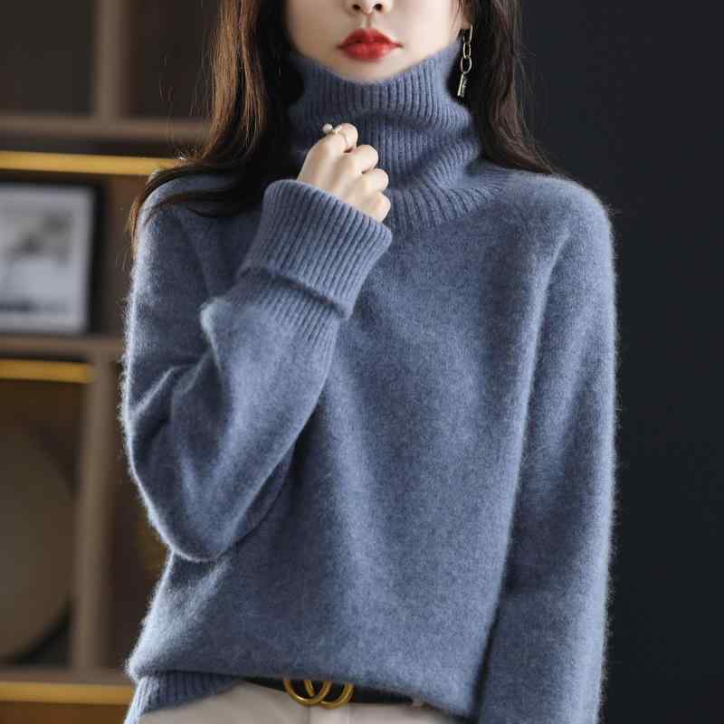 ポイント10倍 ニットセーター 女性用 ハイネック プルオーバー フィット 厚手 長袖 ウール素材 リラックススタイル 秋冬 インナー対応 柔らかい着心地 暖か トップス 7,988円