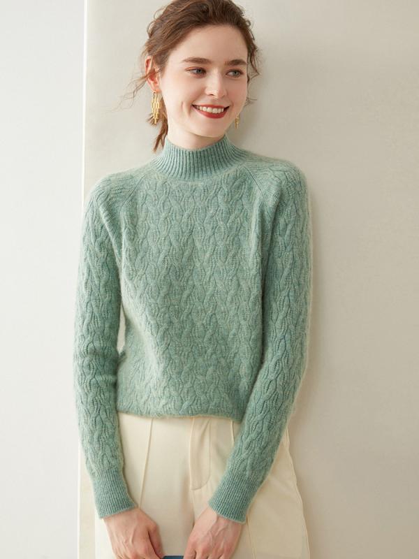 ポイント10倍 ニットセーター 女性用 秋冬 厚手 ハーフハイネック カシミヤ ケーブル編み ゆったり ビッグサイズ プルオーバー 暖か インナー トップス 柔らか素材