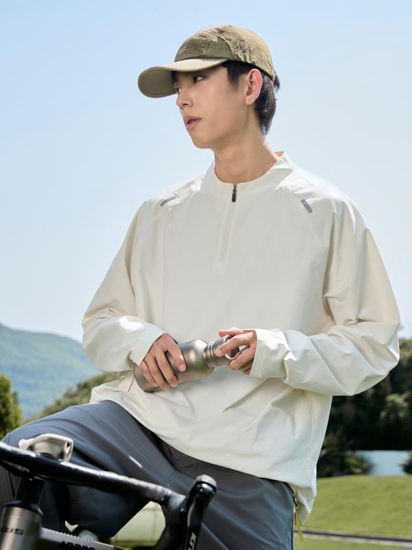 ポイント10倍 長袖Tシャツ メンズ スタンドカラー ハーフジッパー 接触冷感 スポーツ 秋 反射ライン ゆったり 通気性 吸湿速乾 トップス カジュアル アウトドア
