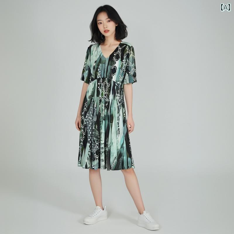 ワンピース 大きいサイズ 夏 メーカー 母親向け 夏服 桑 絹 ファッション プリント 女性向け ゆったり 大きいサイズ 着 痩せ ワンピース｜LCE店