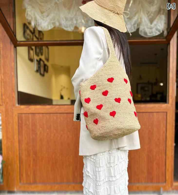 トートバッグ レディース 愛の 刺しゅう ラフィア 井戸釣瓶 御徒面子 手織り ショルダーバッグ レディース大静電容量 通い トートバッグ ひと休み レディース御徒面子