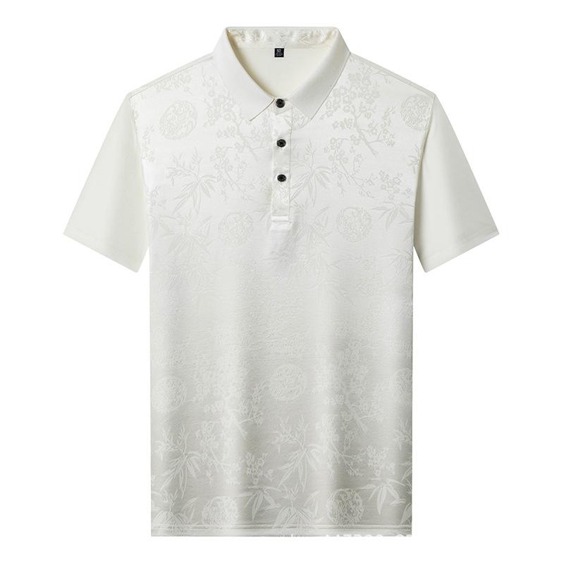 ポロシャツ 男性用 メンズ 半袖 Tシャツ シルク 絹 無地 ジャカード織り 襟付き 紳士用 軽量 通気性 伸縮性 高級感 吸湿速乾 涼しい 通勤 普段使い ビジネス カジュアル ゆったり 大きいサイズ 大きめ サイズ 体型カバー 春夏 トップス ｜LCE店