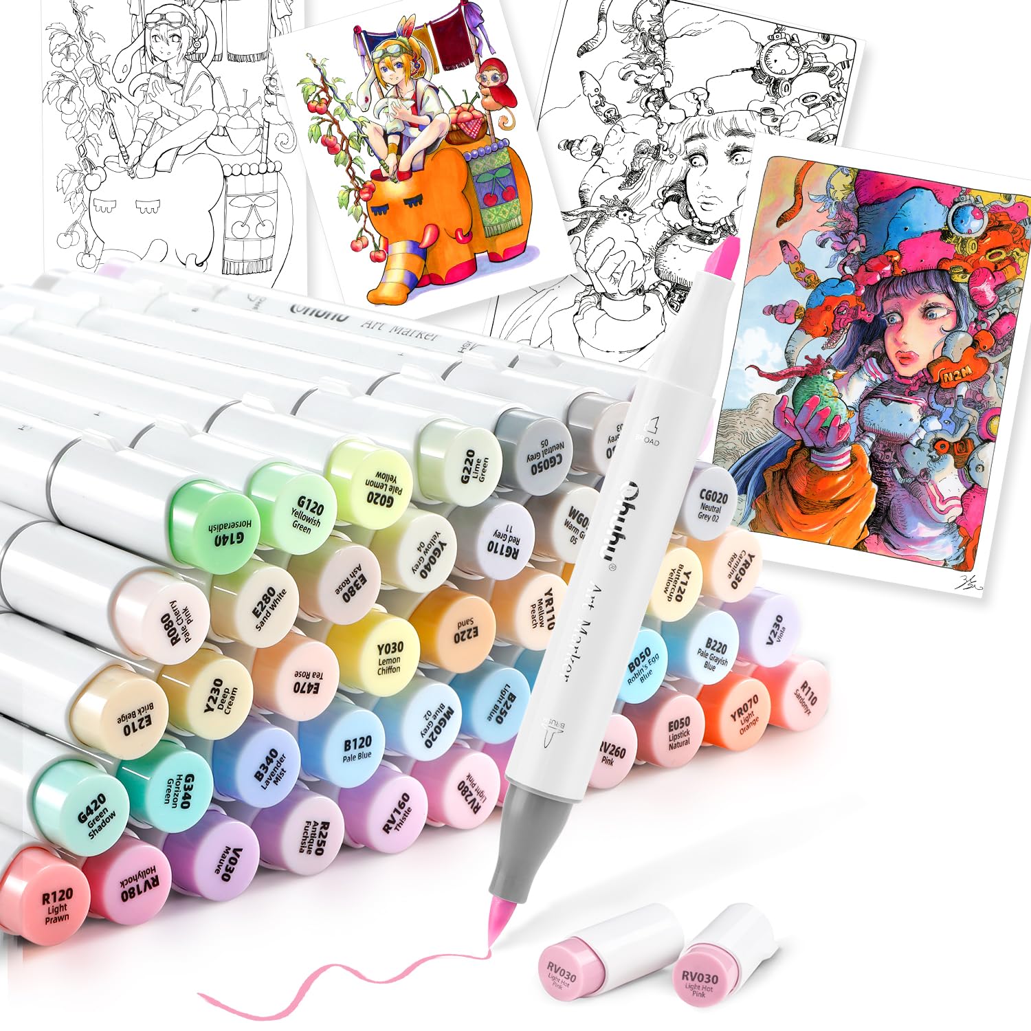 マーカーペン 筆タイプ 48薄色 プロ愛用 パステル イラスト イラストマーカー 筆?太字 ブレンダーペン1本付き