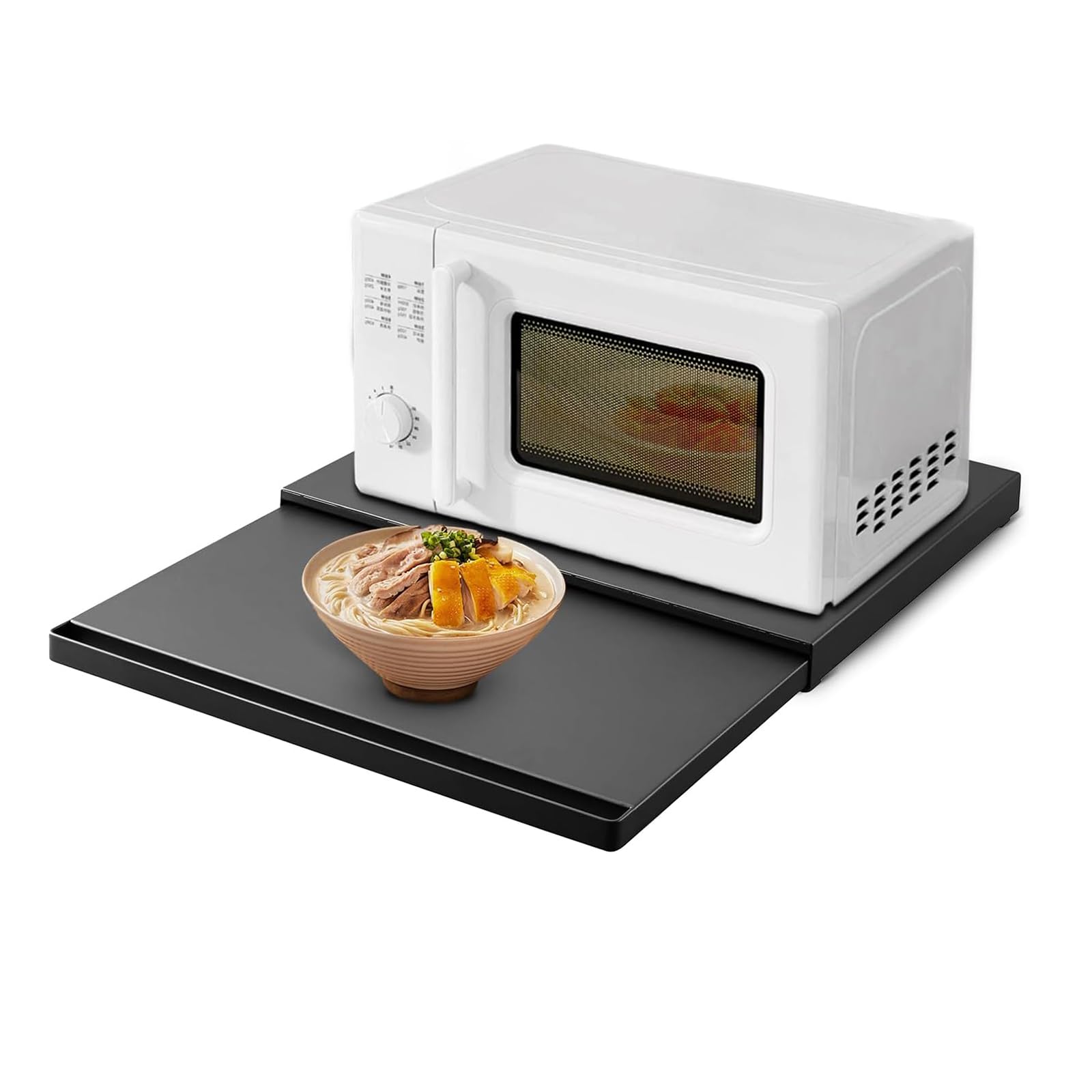 キッチン 家電下スライドテーブル レンジ下 スライドテーブル 一時的作業台 電子レンジトレー 炊飯器 スライドテーブル 狭いキッチン 調理スペース 拡張 レンジ下 引き出しスライド棚 約幅47×奥行36-62×高さ4cm 黒