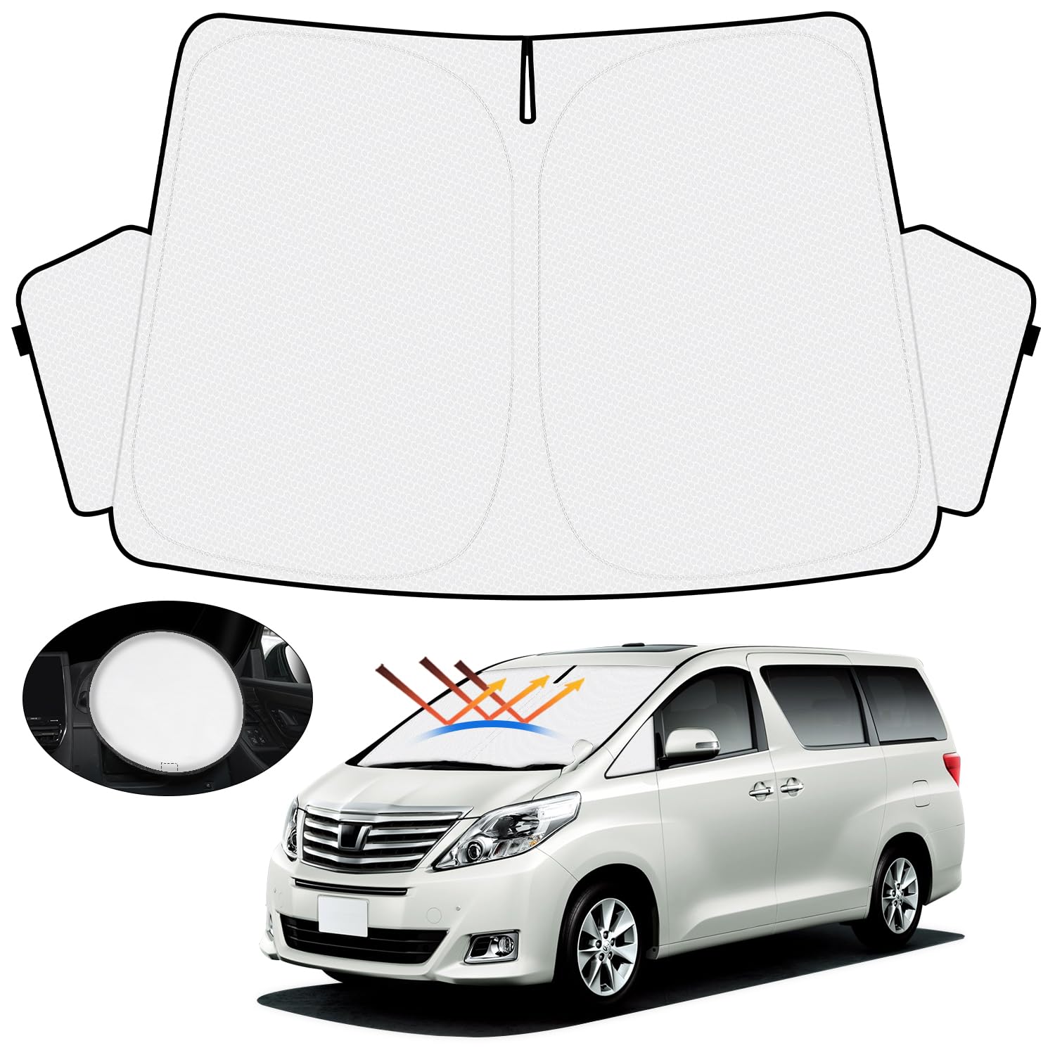 (2セット)【ハンドル日よけカバー付き】トヨタ アルファード ヴェルファイア 20系 サンシェード フロントガラス用 ALPHARD VELLFIRE 20 2008年-2015年 車用サンシェード UVカット 日よけ 日差しカット 遮光 断熱 折り畳み式 6,216円