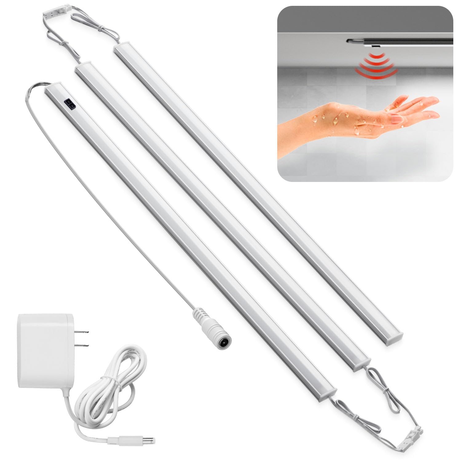 バーライト LED キッチンライト タッチレス 調光 マグネット 連結可能 40cm 12V 間接照明 明るい 薄型 スリム 工事不要 棚下/台所/洗面所/パソコン照明/読書(昼光色/6000K)