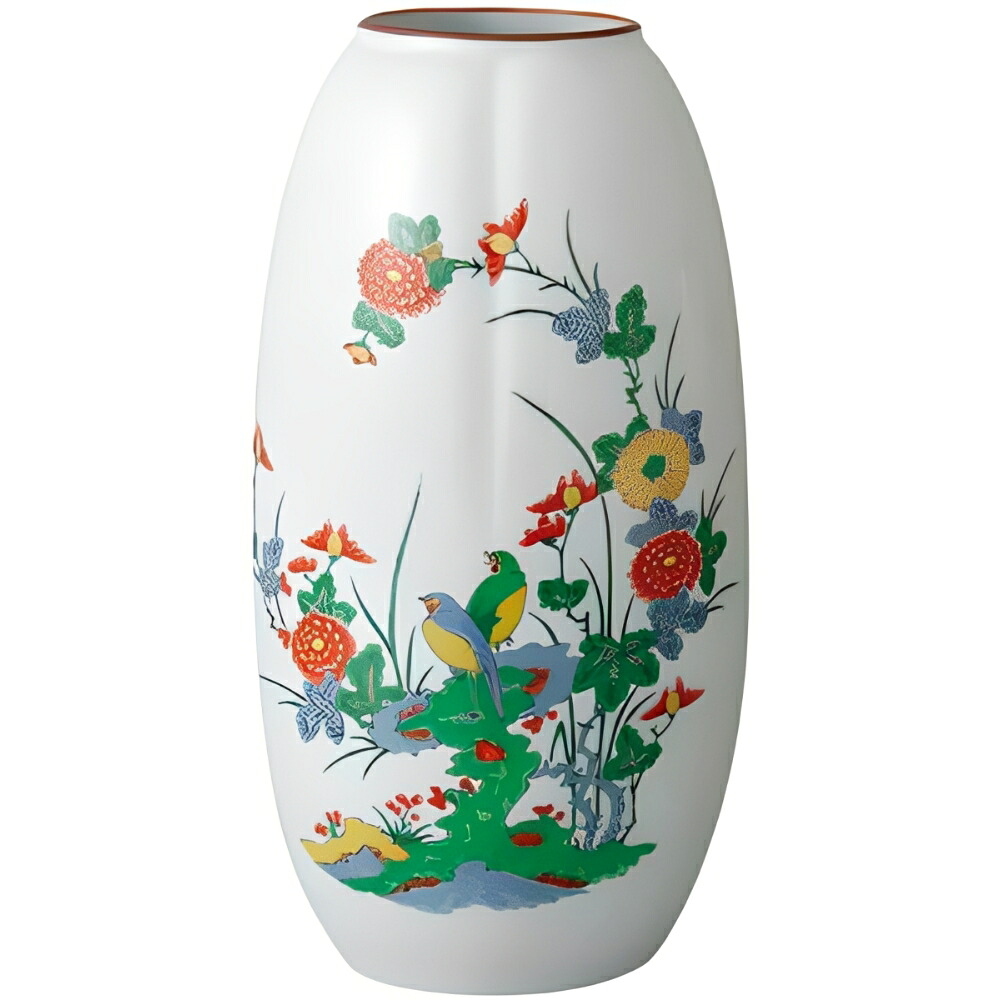 弥左ヱ門 9寸卯月型花瓶 花鳥岩菊　木箱入 送料無料 ブランド 洋食器 高級 おしゃれ かわいい 豪華 モダン 人気 おすすめ 結婚 引き出物 ギフト