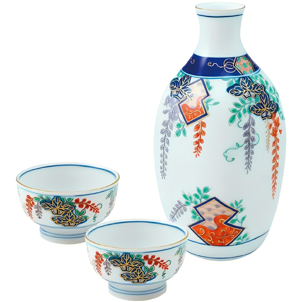 弥左ヱ門 藤絵 酒器揃　徳利1 盃2 木箱入 送料無料 ブランド 洋食器 高級 おしゃれ かわいい 豪華 モダン 人気 おすすめ 結婚 引き出物 ギフト