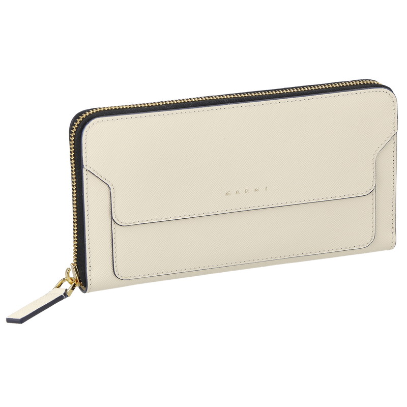 ☆MARNI☆ Saffiano ラウンドzip長財布 SHELL♪ マルニ | レザーラウンドファスナー長財布 | 白 - インポート