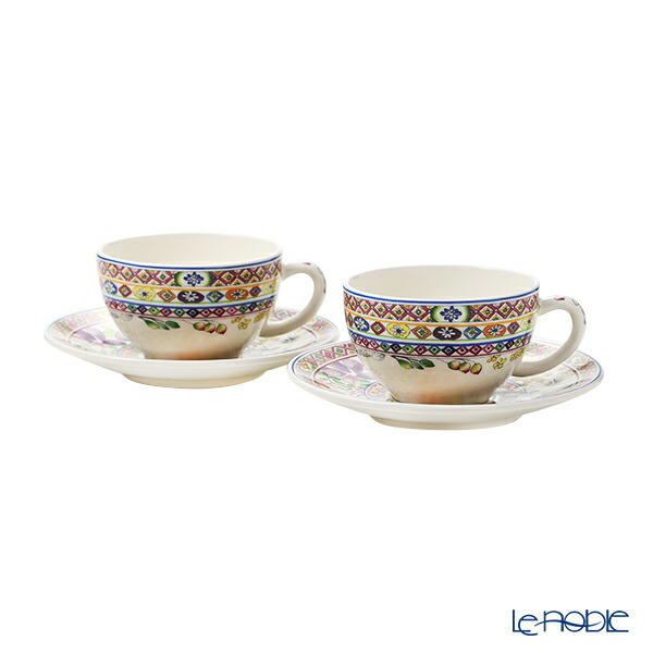 【P10倍・クーポン】ジアン(Gien)バガテル ティーカップ＆ソーサー 200ml ペア 17812PTH01 /// 2客セット カップアンドソーサー かわいい おしゃれ ブランド 高級 フランス製 食器 陶器 花柄 紅茶カップ ファイアンス カラフル // ギフト プレゼント 贈り物 誕生日 結婚祝