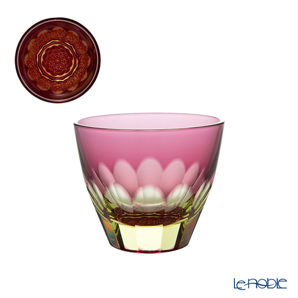 GLASS-LAB グラス・ラボ 江戸切子 砂切子 カーネーション ぐい呑み プラセオ(イエロー)×金赤 /// グラス 日本酒 ガラス おしゃれ 冷酒 焼酎グラス 酒器 高級 手作り 日本製 宅飲み // ギフト プレゼント 贈り物 還暦祝い 敬老の日 古希 記念品 母の日