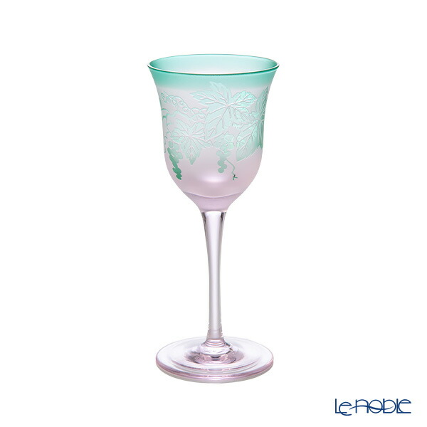 太武朗工房／タブロー 彫刻硝子 夢柄子 ぶどう紋 ワイングラス ピンク／グリーン 140ml 3028 /// おしゃれ 高級 和風 小さい 小さめ ブランド 日本製 ハンドメイド 手作り 普段使い カジュアル // ギフト プレゼント 贈り物 誕生日 結婚祝い 還暦祝い画像