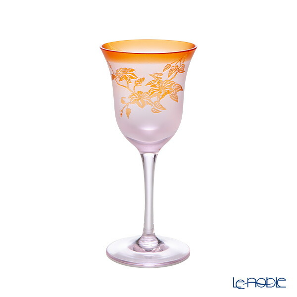 太武朗工房／タブロー 彫刻硝子 夢柄子 鉄線紋 ワイングラス ピンク／レッド140ml 4328 /// おしゃれ 高級 和風 小さい 小さめ ブランド 日本製 ハンドメイド 手作り 普段使い カジュアル // ギフト プレゼント 贈り物 誕生日 結婚祝い 還暦祝い 退職祝い画像